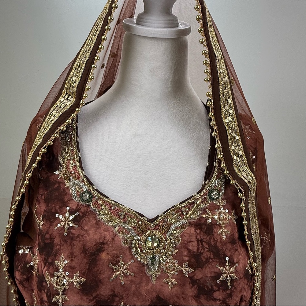 β¨ Lavish Brown & Gold Embellished Party Suit β New, Never Worn (3-Piece) Plazzo - Picture 12 of 14